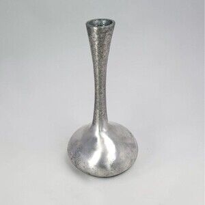Vintage Pewter Bud Vase 11 Inch Genie Bottle Form Heavy Sculptural MCM Decor